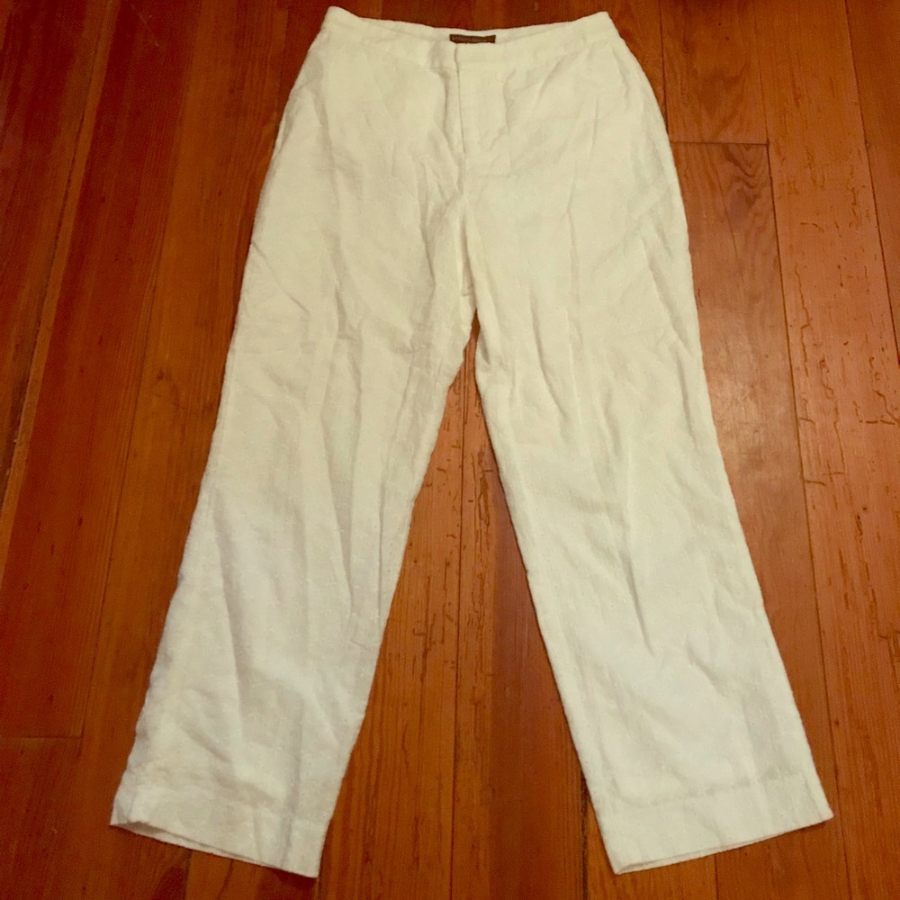 Banana Republic white flower lace linen pants